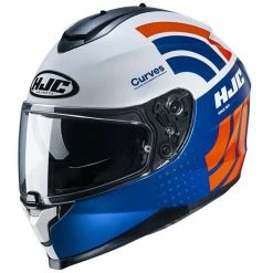 Full Face Doppelvisier Motorradhelm HJC C70 CURVES MC27 Weiß Blau Rot