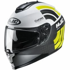 Full Face Doppelvisier Motorradhelm HJC C70 KURVEN MC4HSF Schwarz Weiß Gelb Matt
