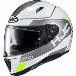 Integral Motorradhelm HJC I70 Doppel Visier Karon MC10 Weiß Gelb Fluo